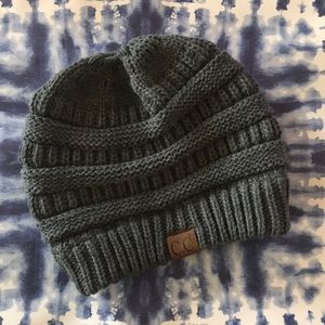 C.C gray ponytail / bun beanie